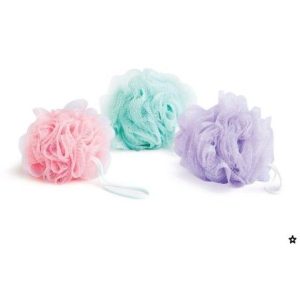 esponjas de baño divertidas para niños en colores rosa verde y lila