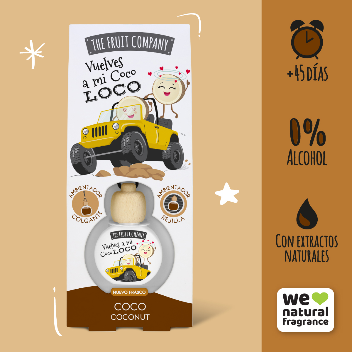 Ambientador de Coche Coco | Frescura tropical 3 Disfruta de la suavidad tropical con el ambientador de coche coco. Aroma dulce, cálido y relajante para tu vehículo.