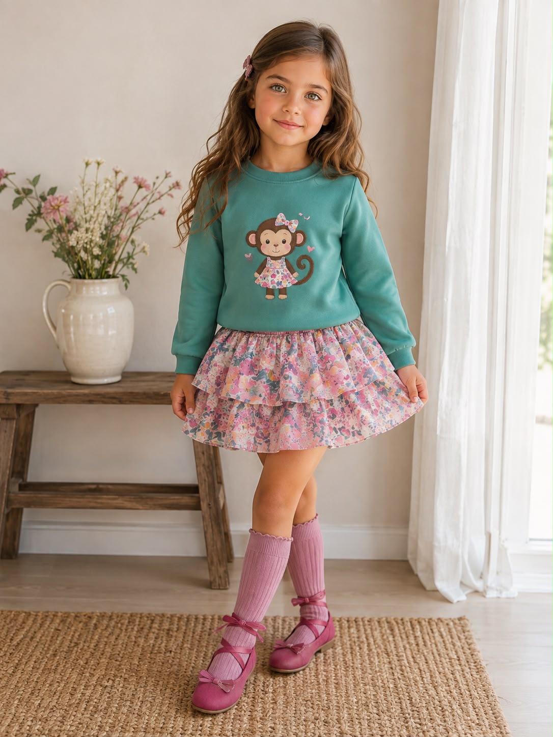 Conjunto niña mona Diverchic afelpado y casual 2 Conjunto niña mona Diverchic afelpado y casual