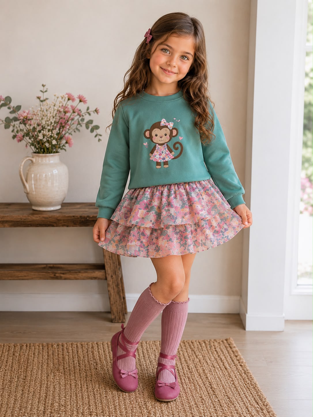 Conjunto niña mona Diverchic afelpado y casual 1 Conjunto niña mona Diverchic afelpado y casual