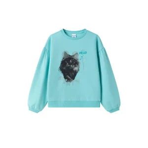 Sudadera de gato Newness para niña turquesa