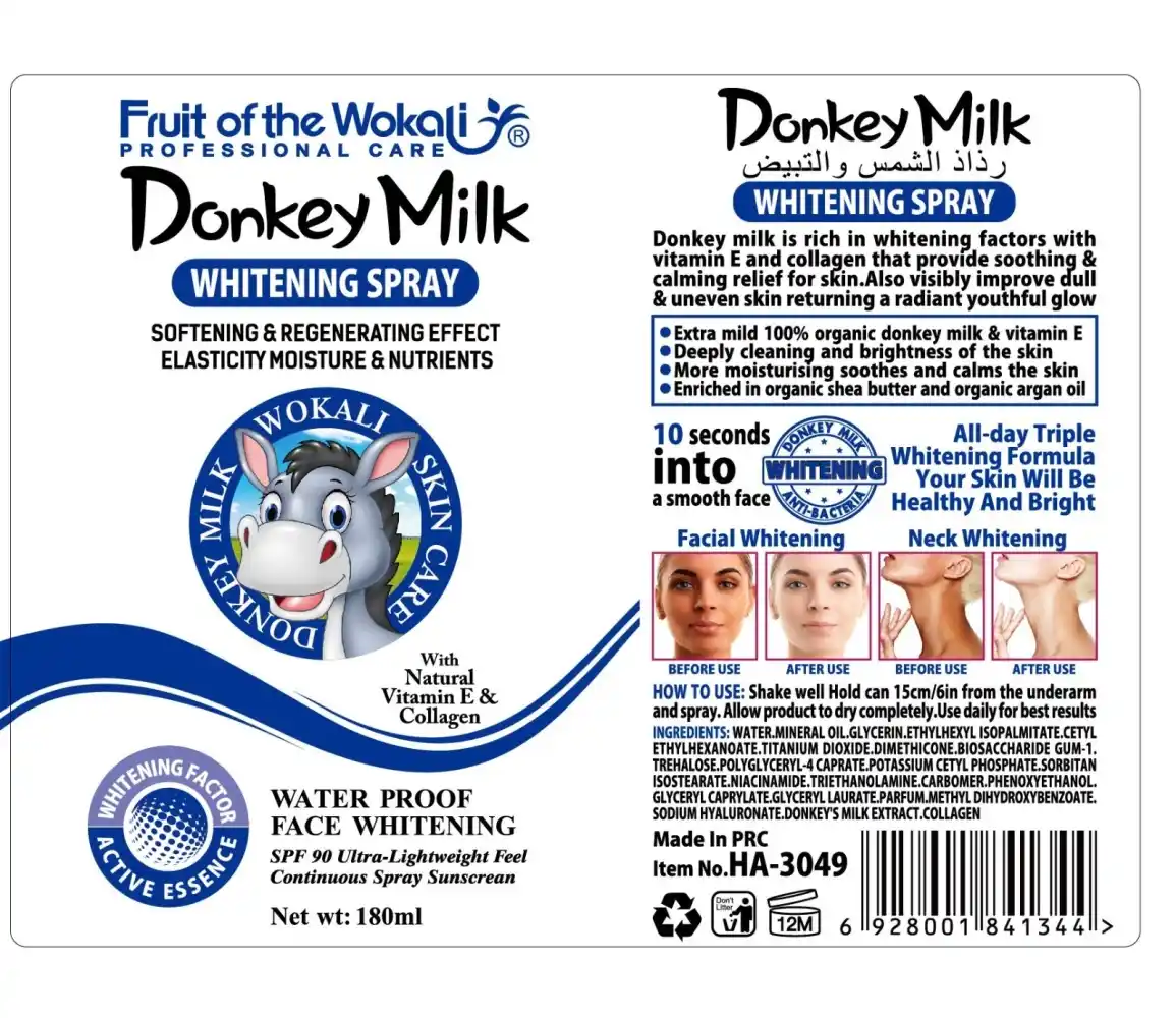 Spray blanqueador facial de leche de burra Fruit of the Wokali 180 ml 4 donkey milk spray de 180 ml