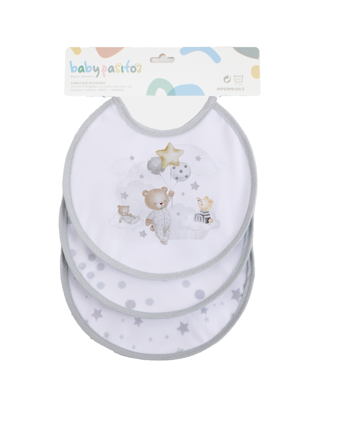 Baberos redondos para bebé | Pack de 3 unidades con estuche 3 Baberos redondos para bebé | Pack de 3 unidades con estuche